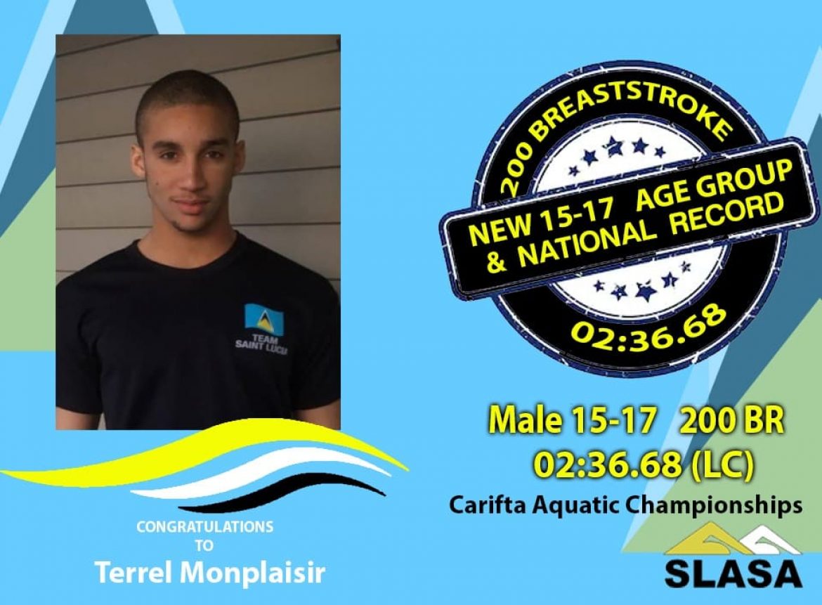 Congratulations to Terrel Monplaisir, National Record Breaker and Age Group Record Breaker at the Carifta Swim Championship 2019!